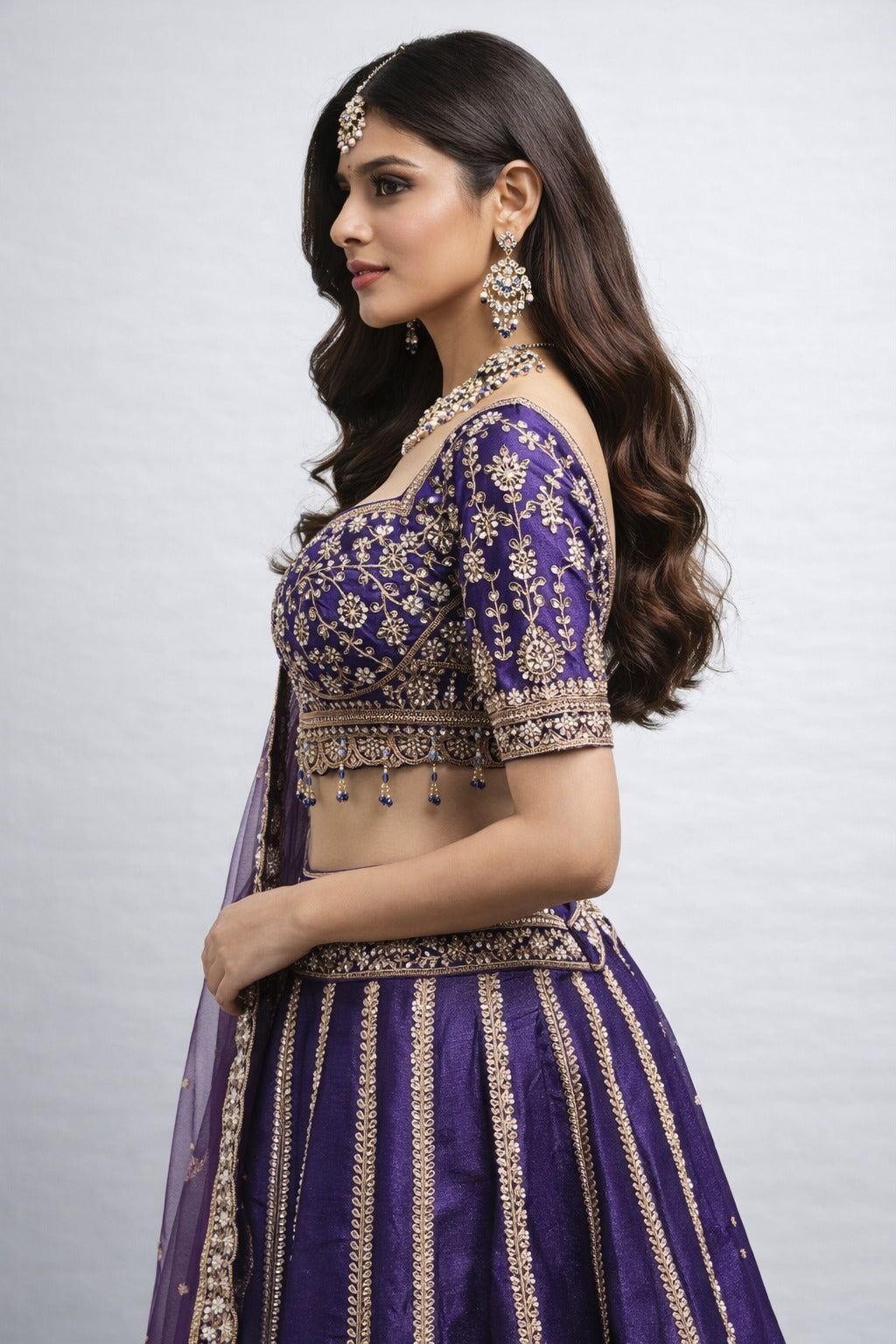 Purple embroidered traditional lehenga set