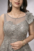 dark grey net gown