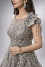 dark grey net gown