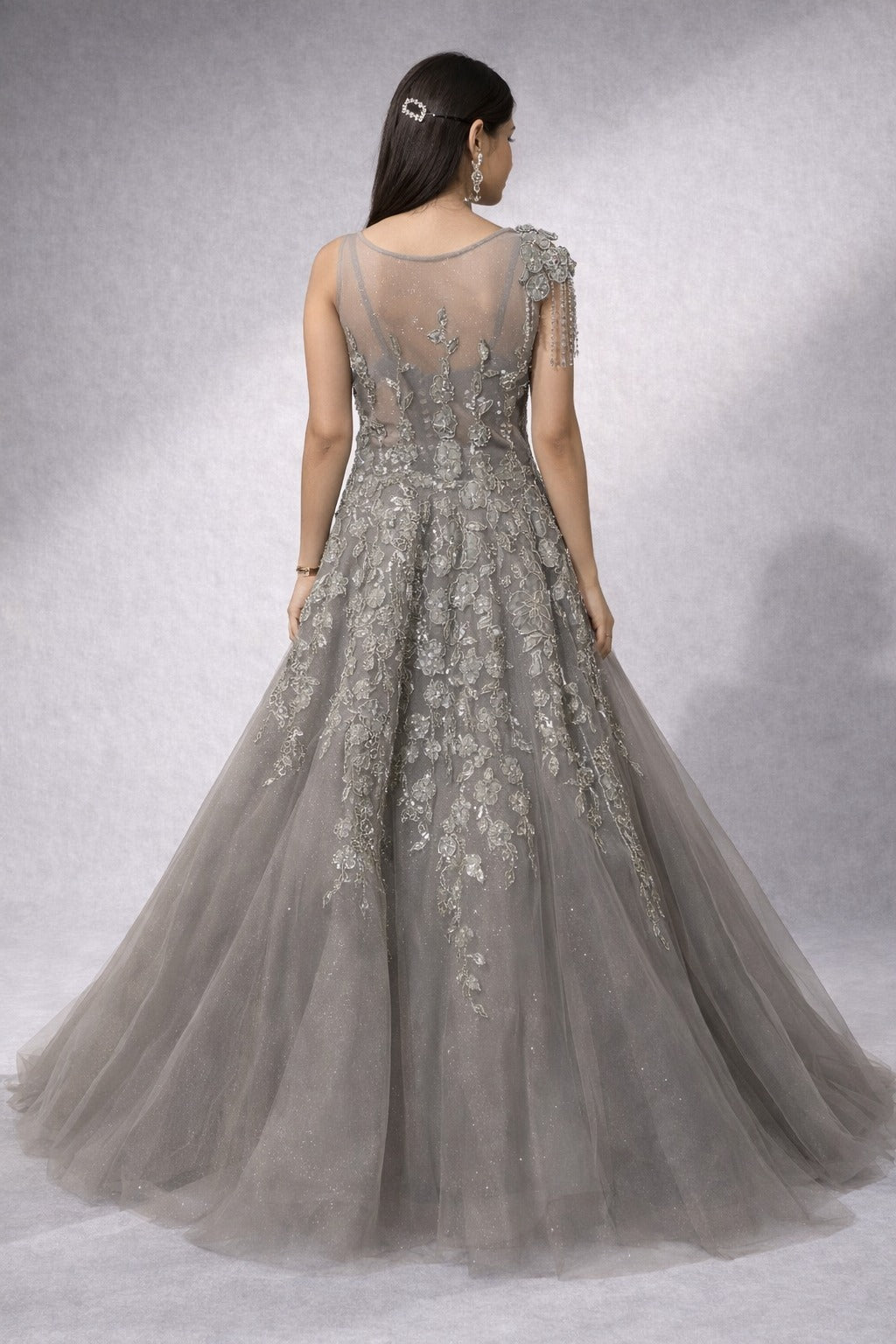 dark grey net gown