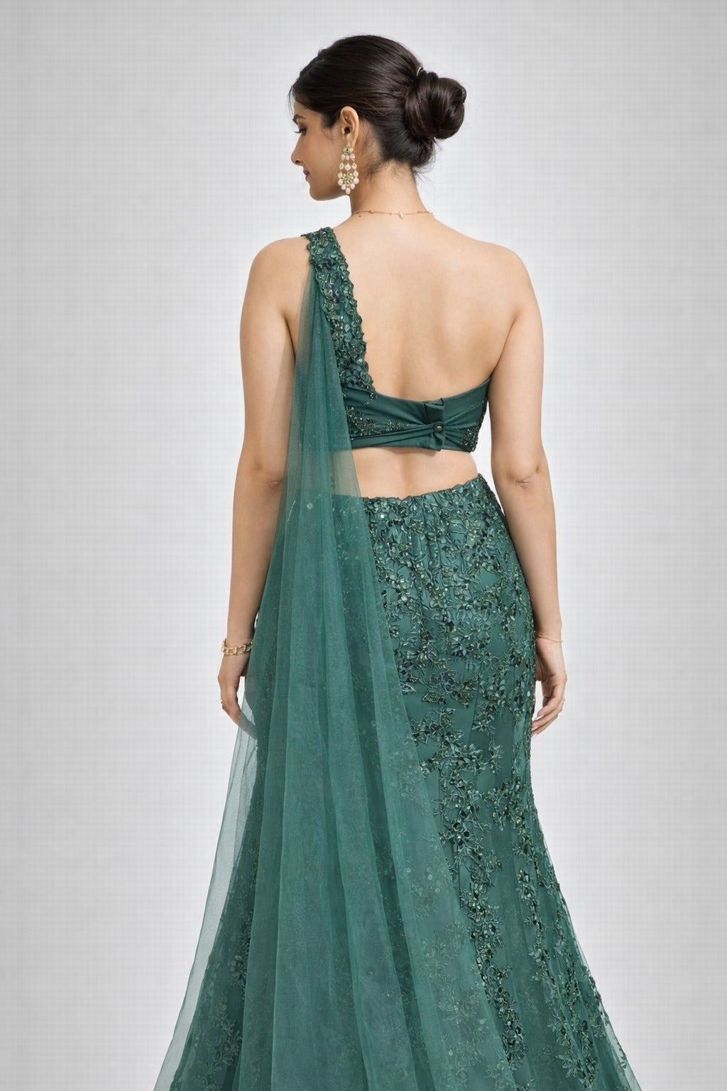Bottle Green one shoulder lehenga set