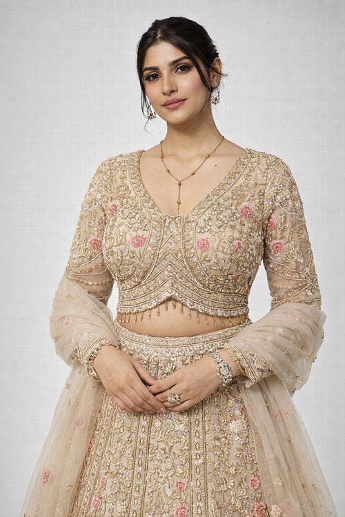 beige gold lehenga set
