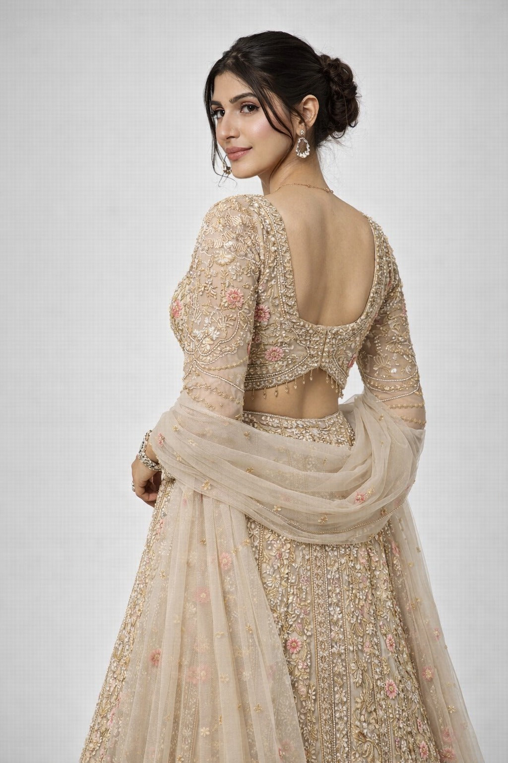 beige gold lehenga set