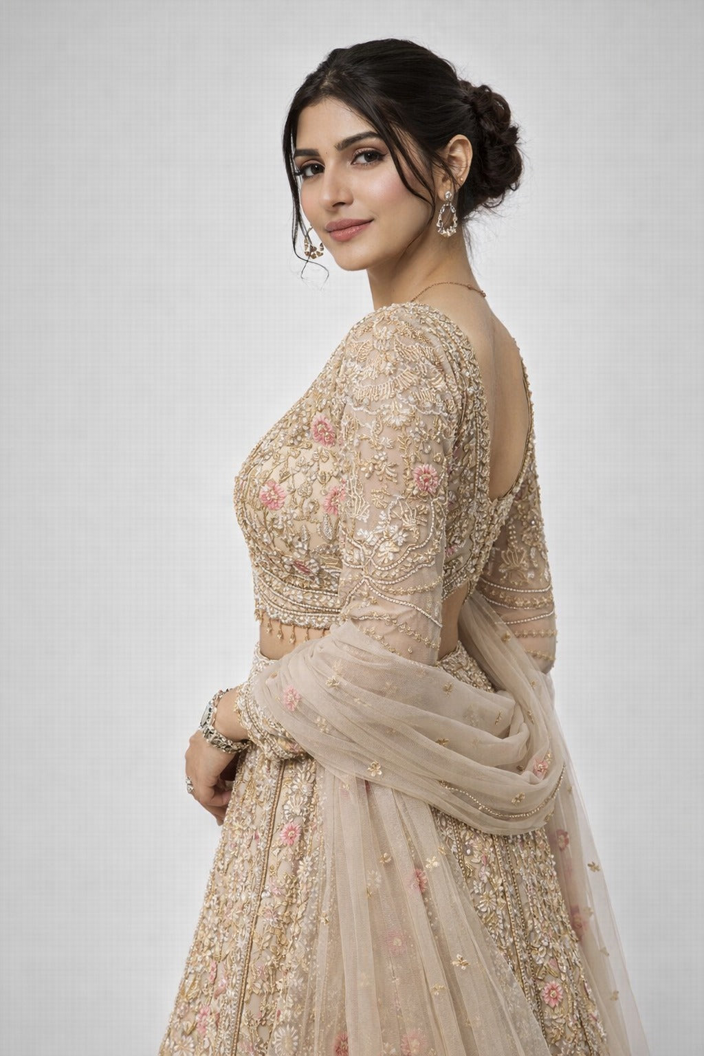 beige gold lehenga set