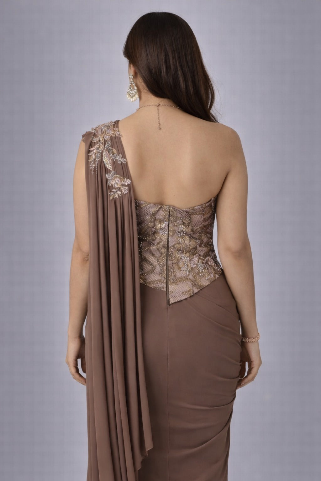 brown drape saree 