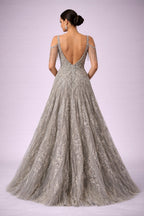  silver lace evening gown