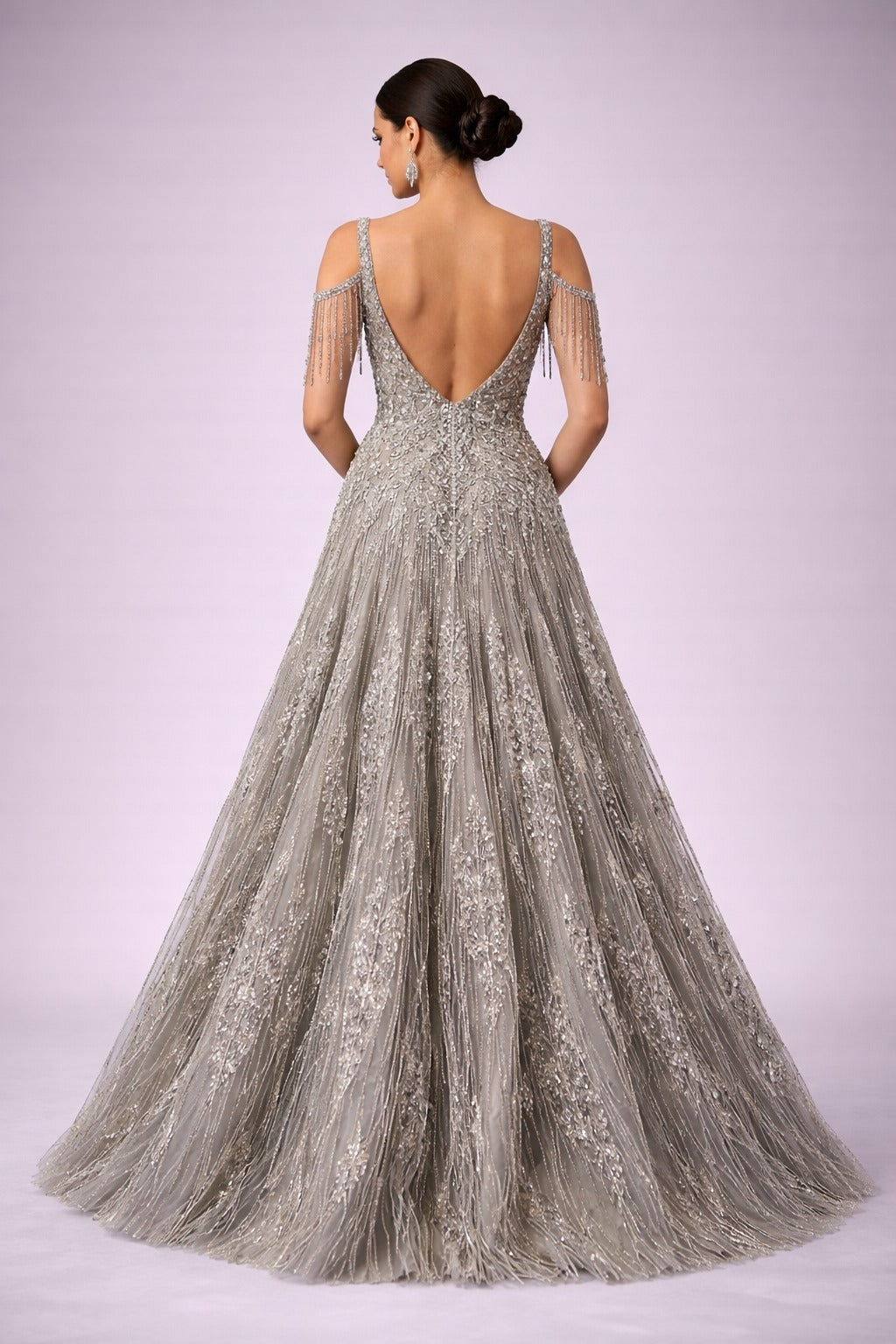  silver lace evening gown