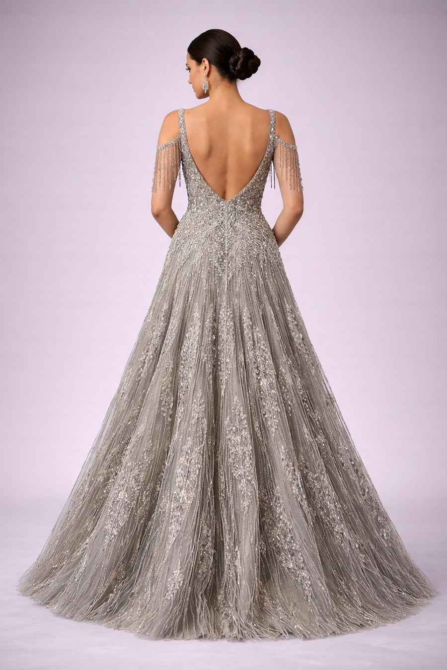  silver lace evening gown