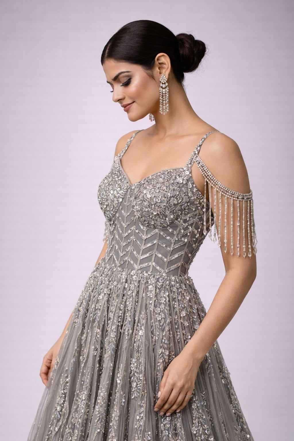  silver lace evening gown