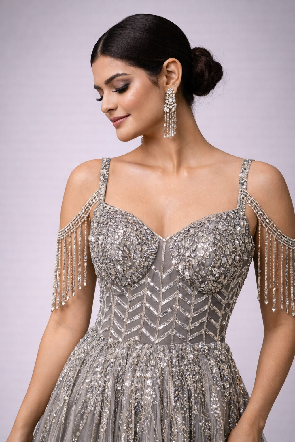  silver lace evening gown