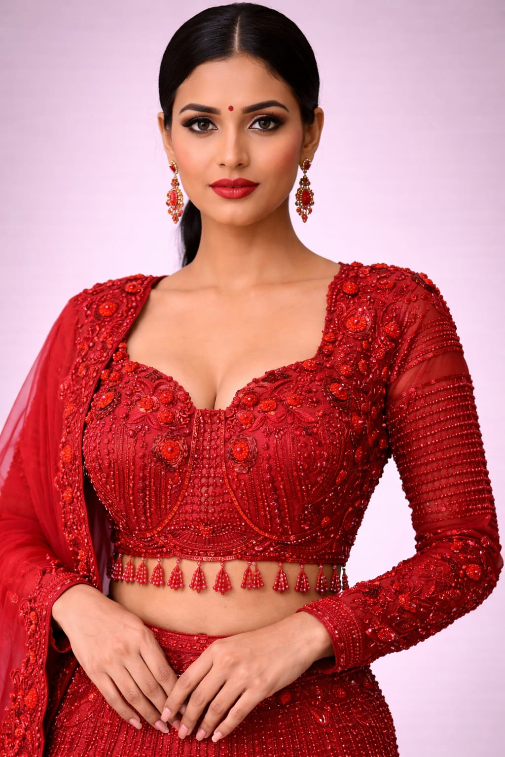cherry red lehenga set