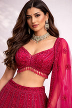 Red embroidered lehenga