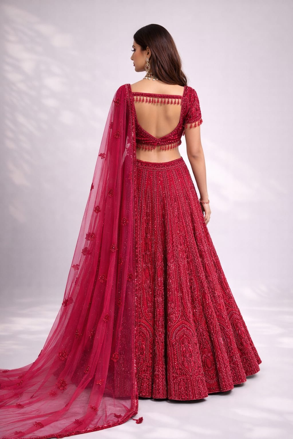 Red embroidered lehenga