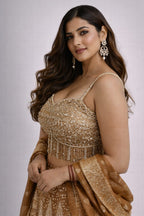 brown printed lehenga set