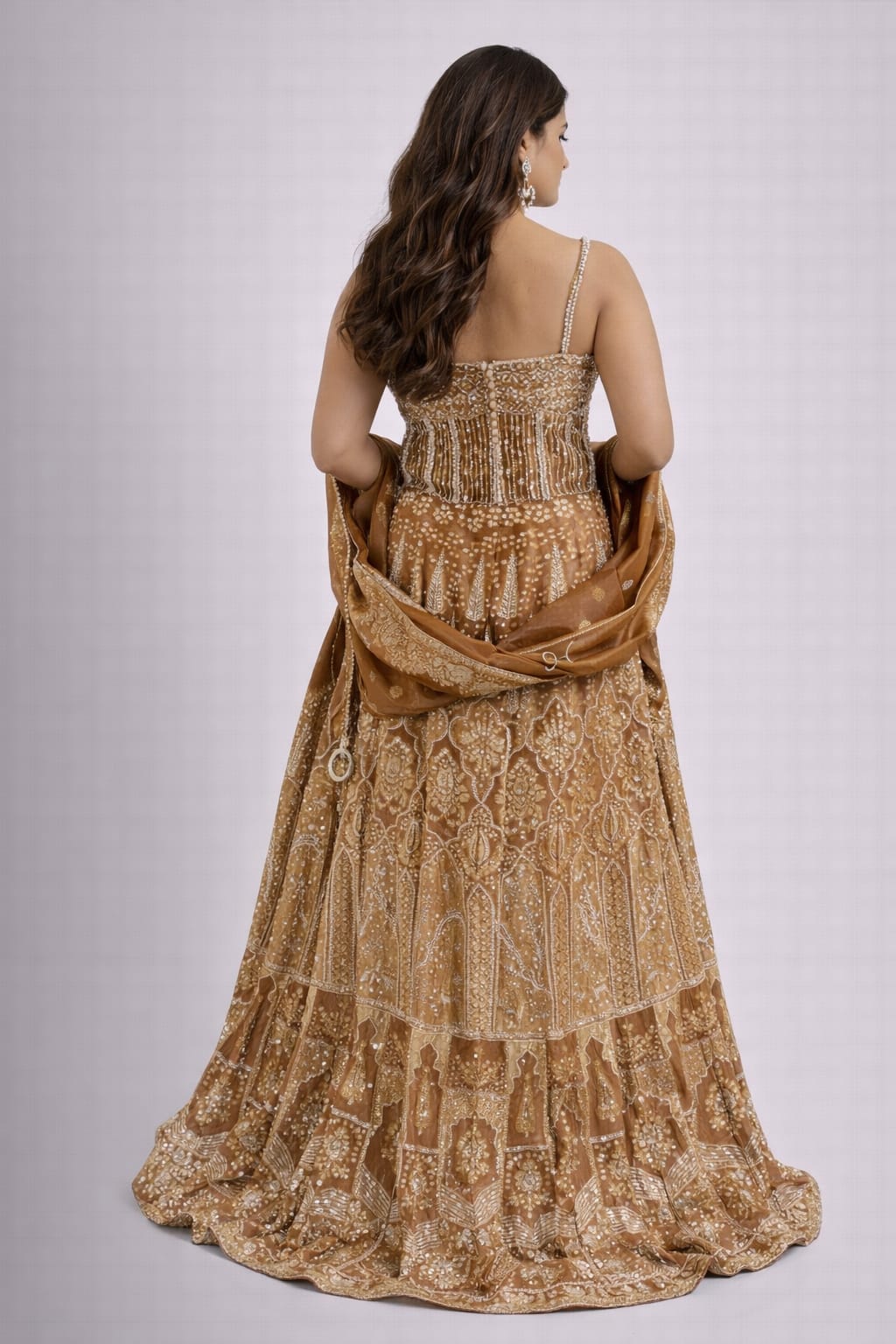 brown printed lehenga set