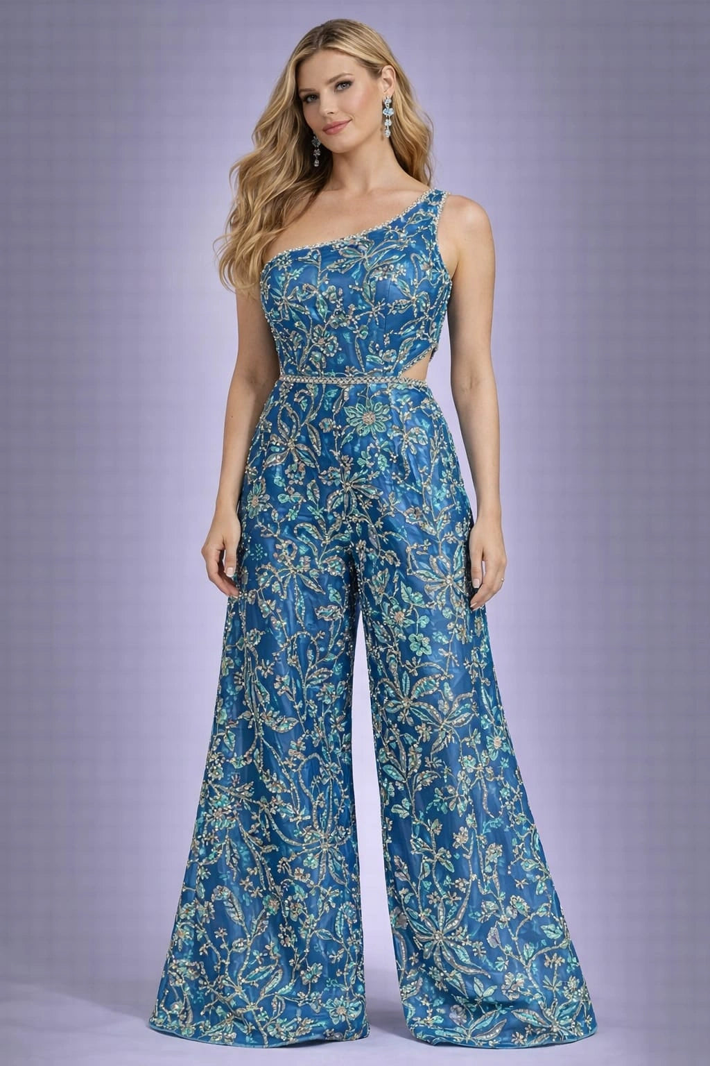 aqua blue floral jumpsuit 