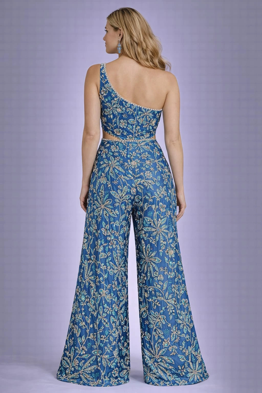 aqua blue floral jumpsuit 