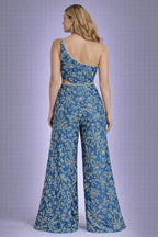 aqua blue floral jumpsuit 