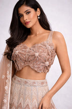 beige embroidered lehenga