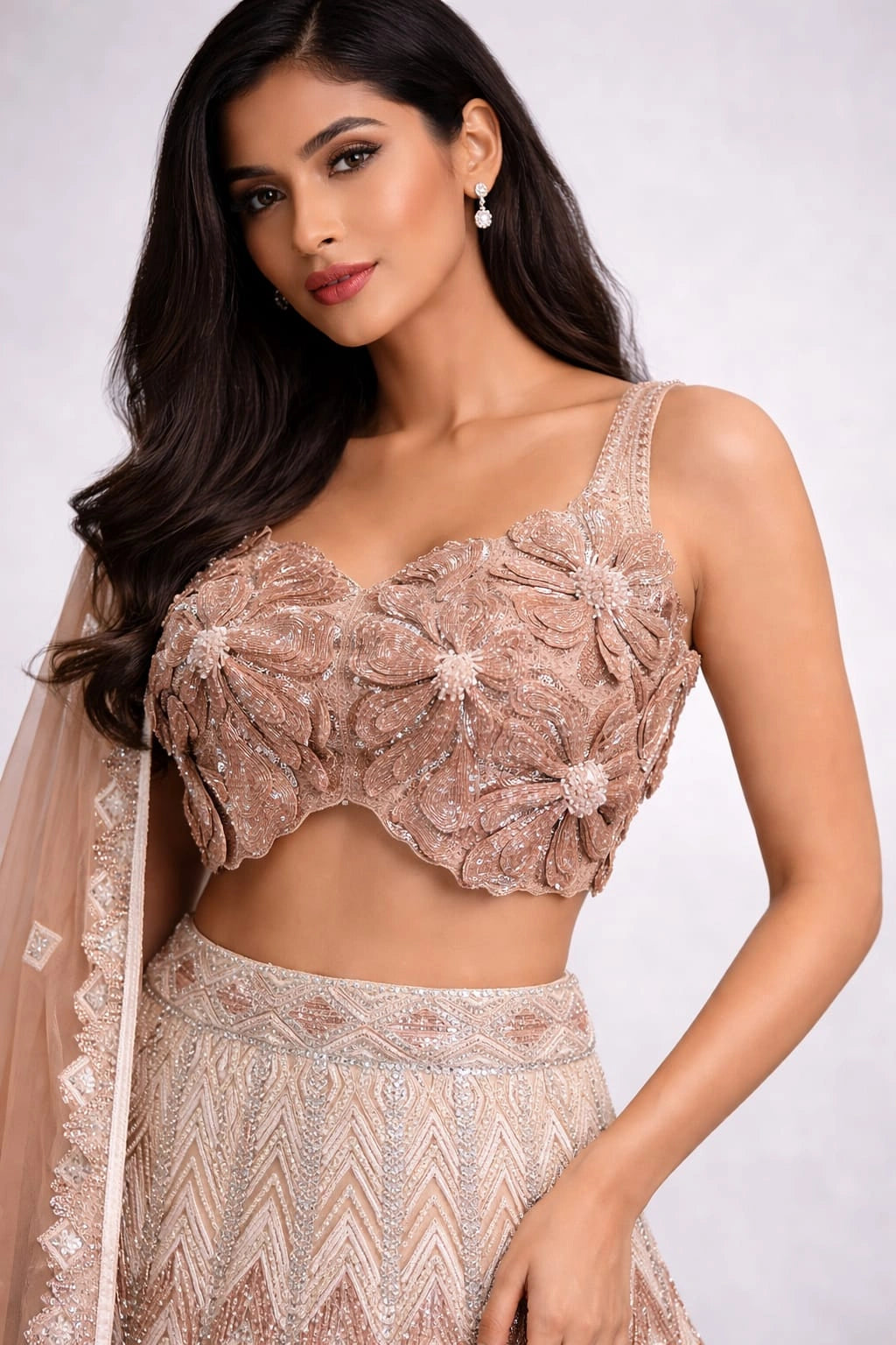 beige embroidered lehenga