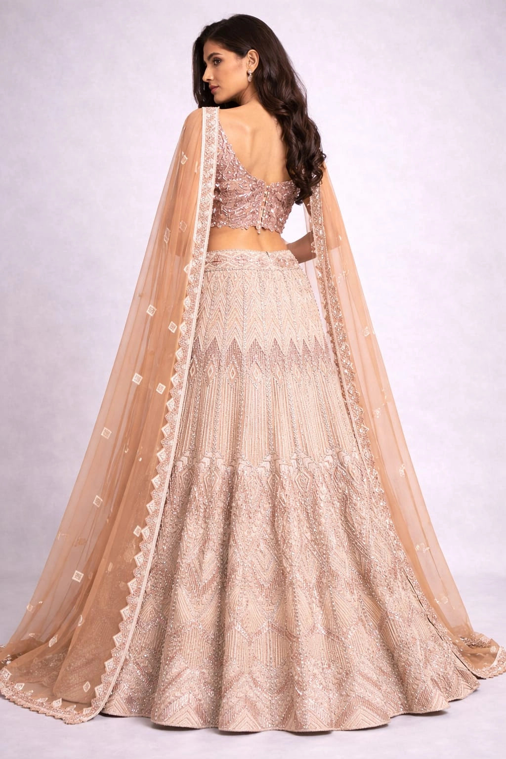 beige embroidered lehenga