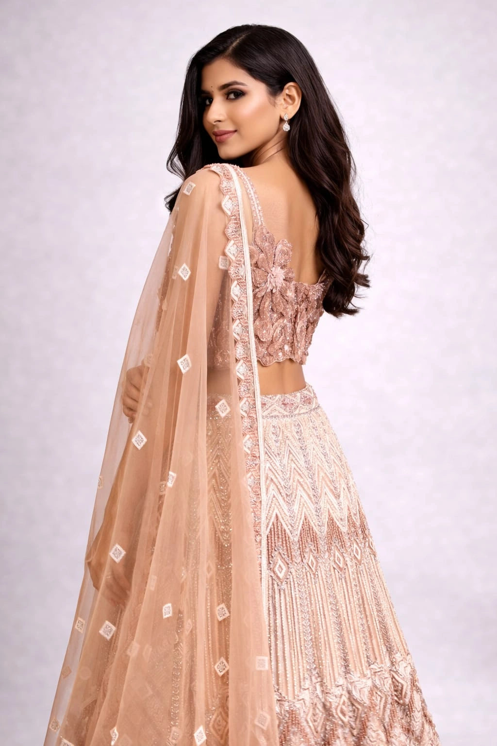 beige embroidered lehenga