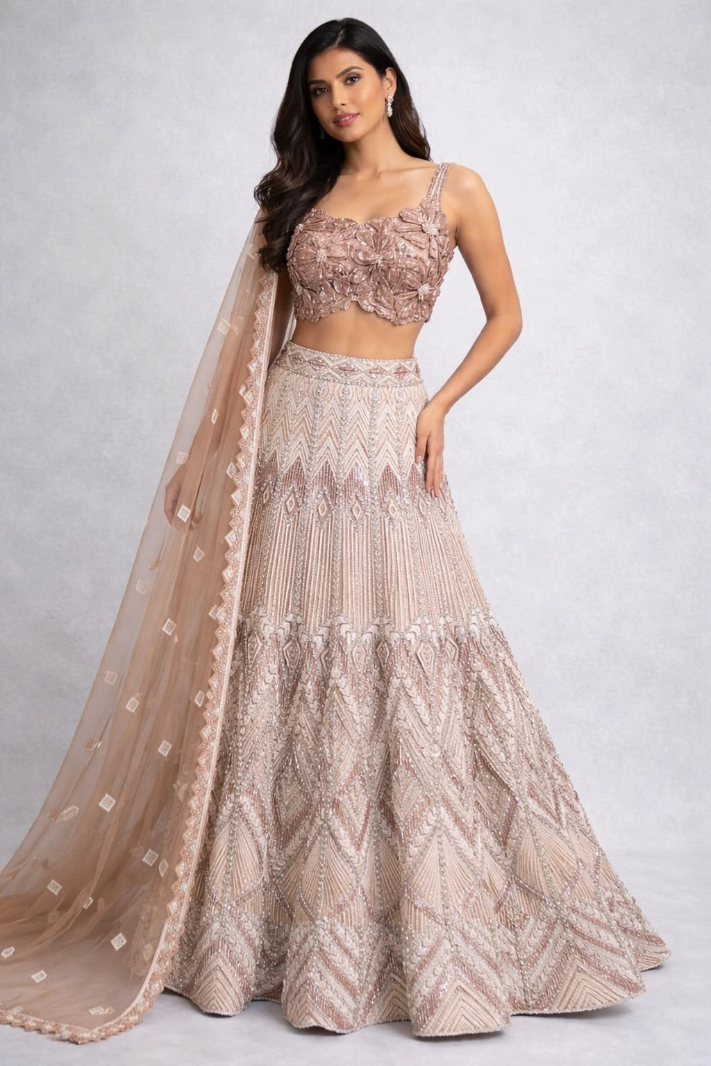 beige embroidered lehenga