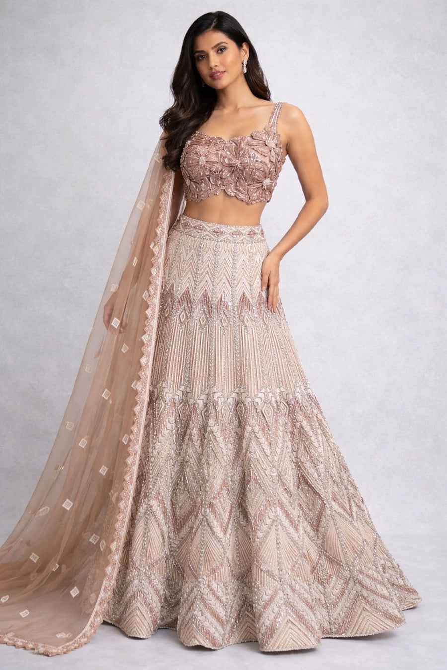 beige embroidered lehenga