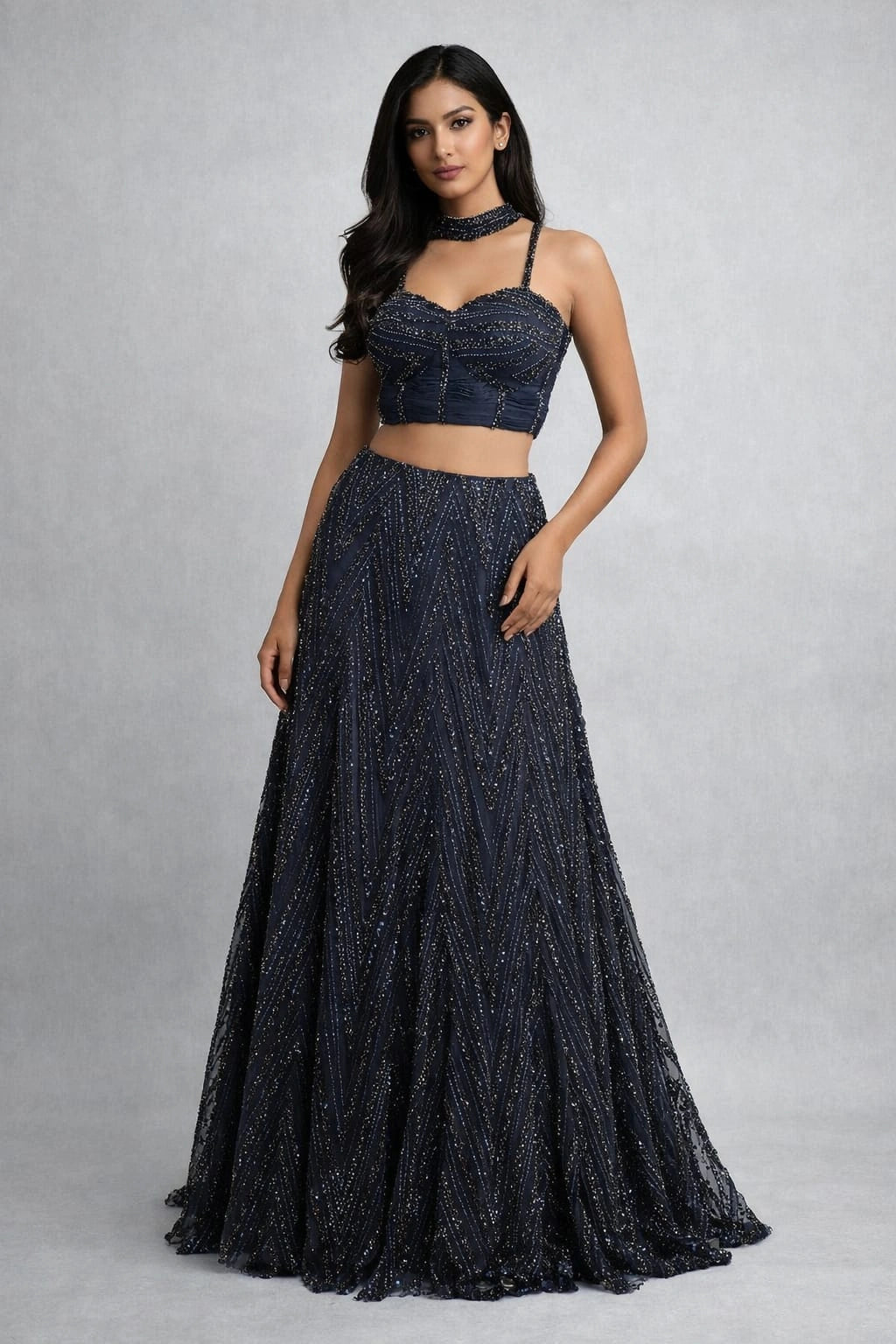 navy blue lehenga set