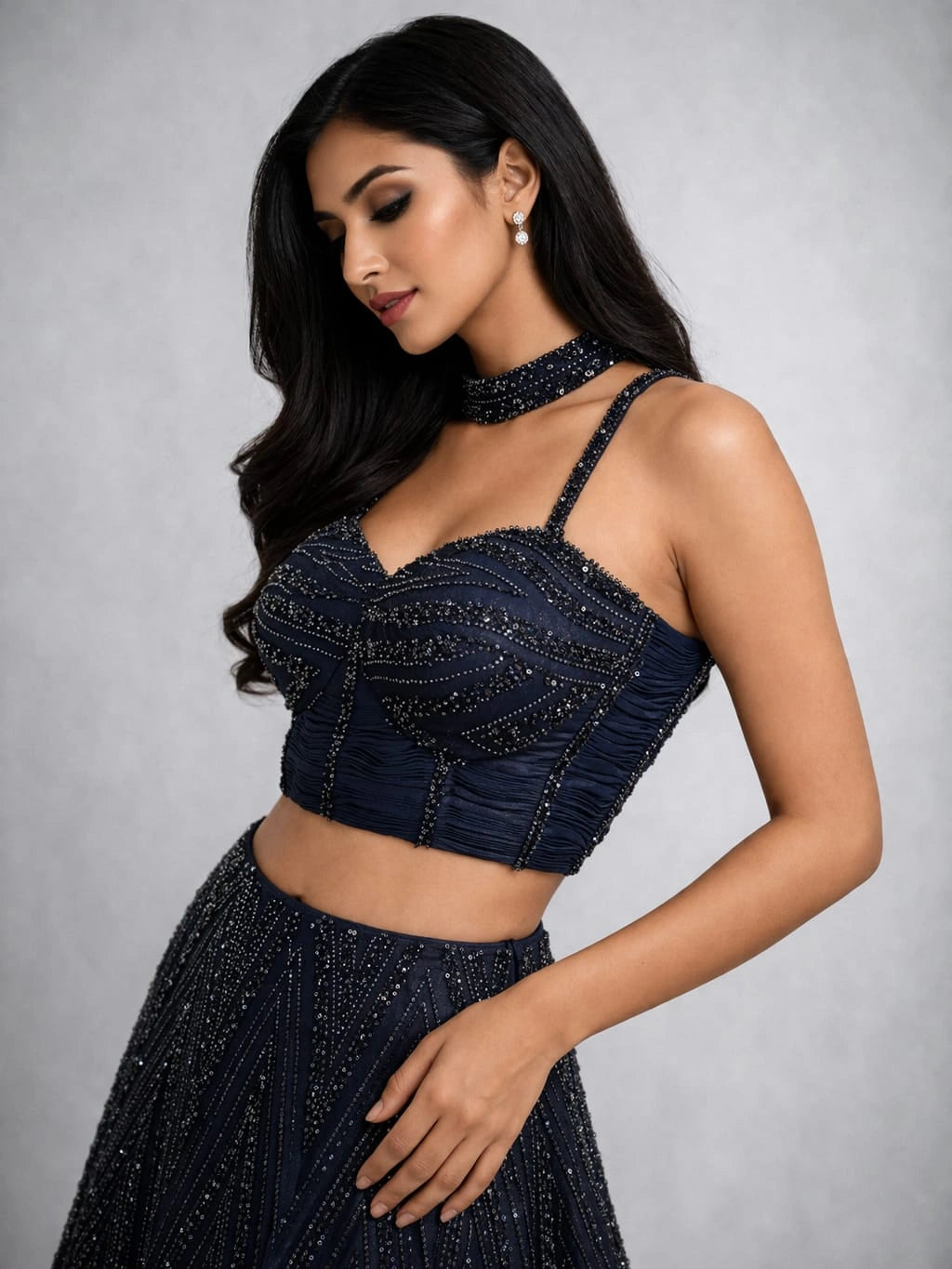 navy blue lehenga set
