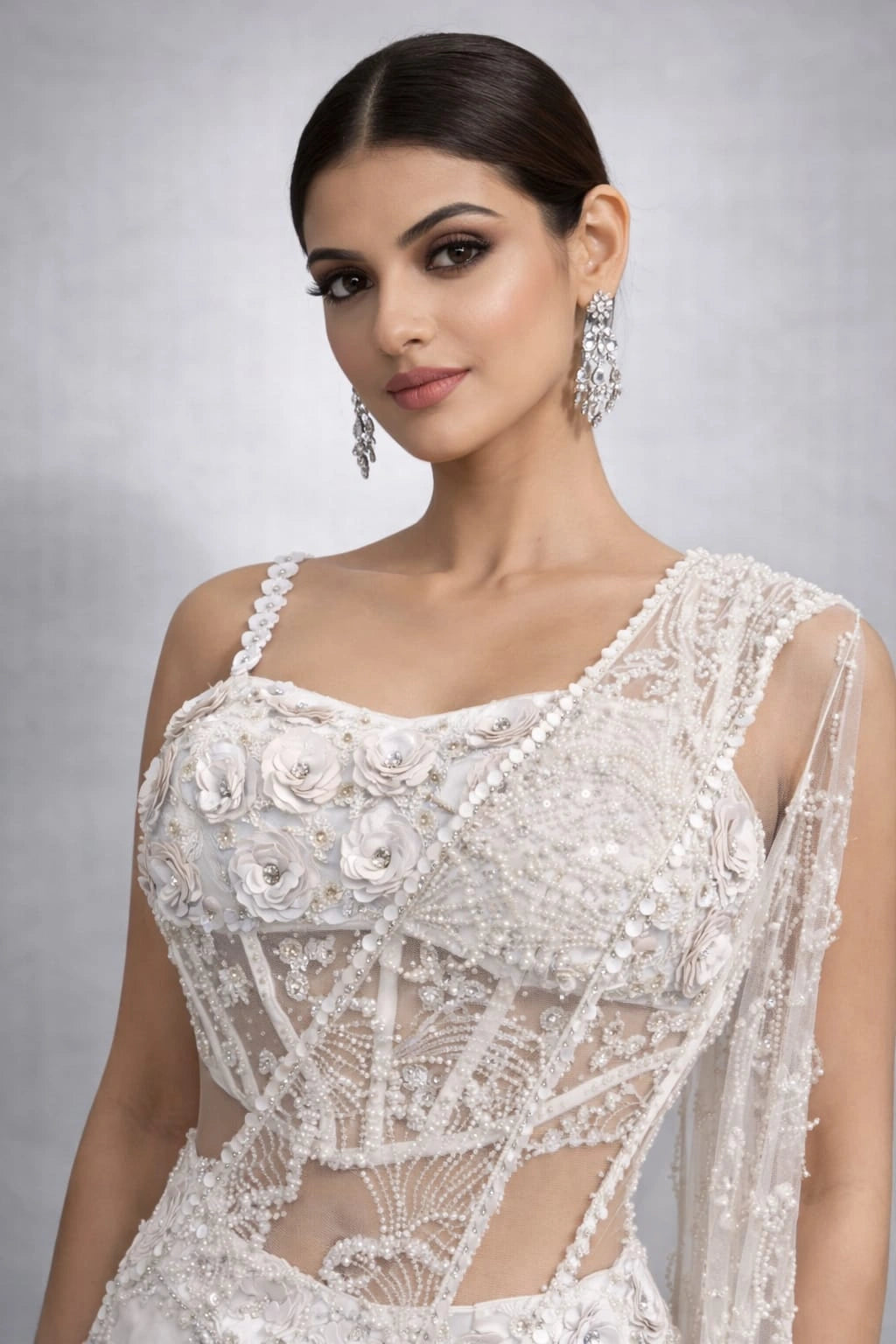 white net drape saree