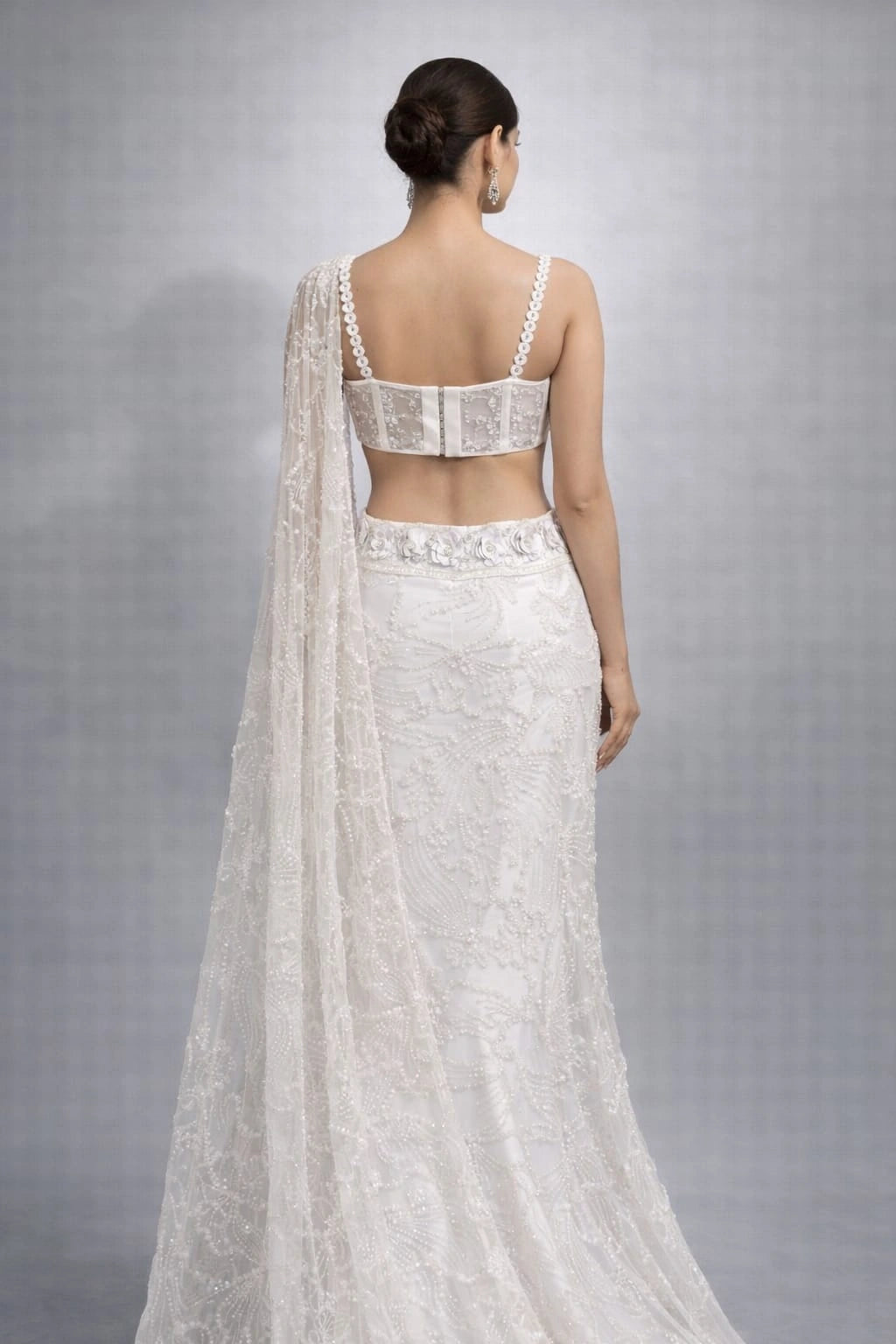 white net drape saree