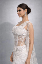 white net drape saree