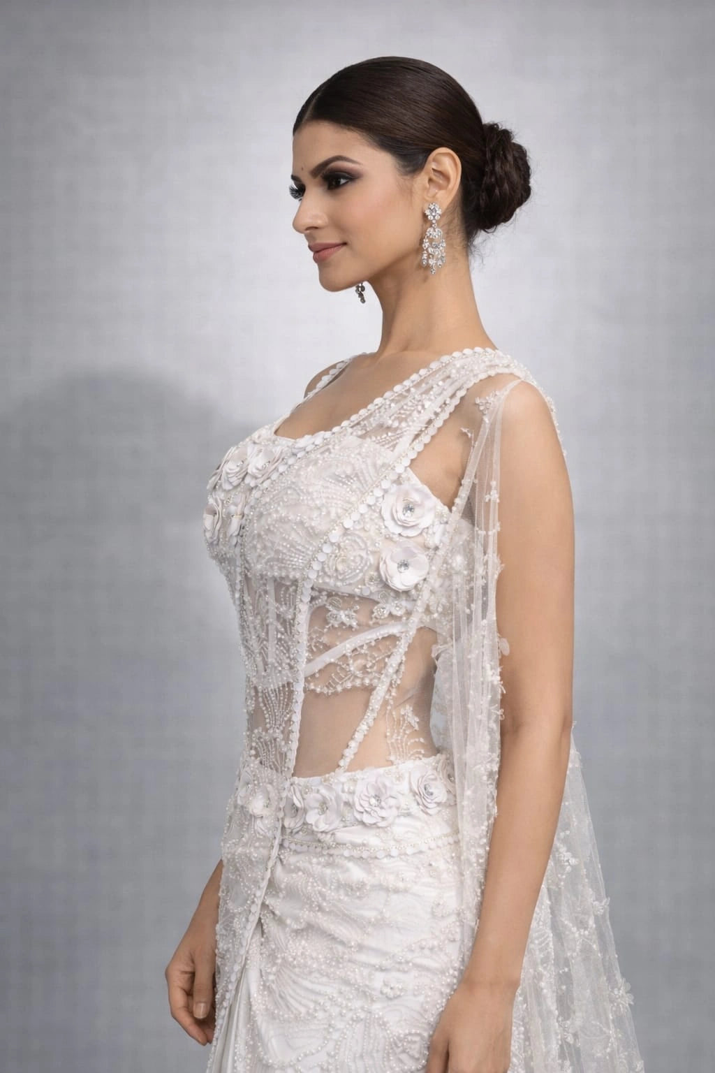 white net drape saree