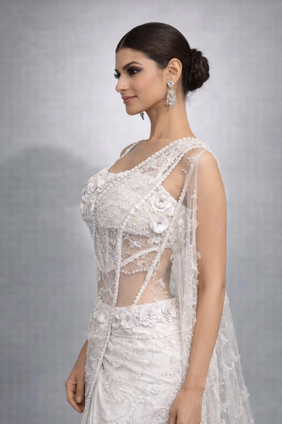 white net drape saree