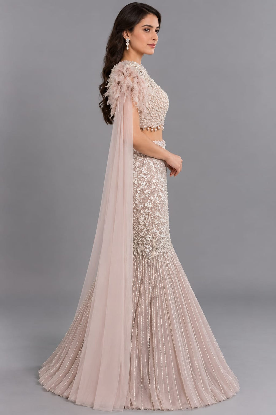 Gold Fishcut Lehenga for Engagement