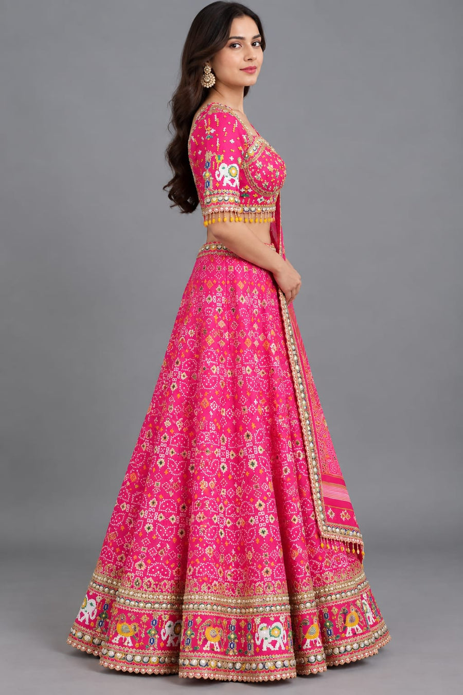 Pink Gatchola Silk Sangeet Lehenga