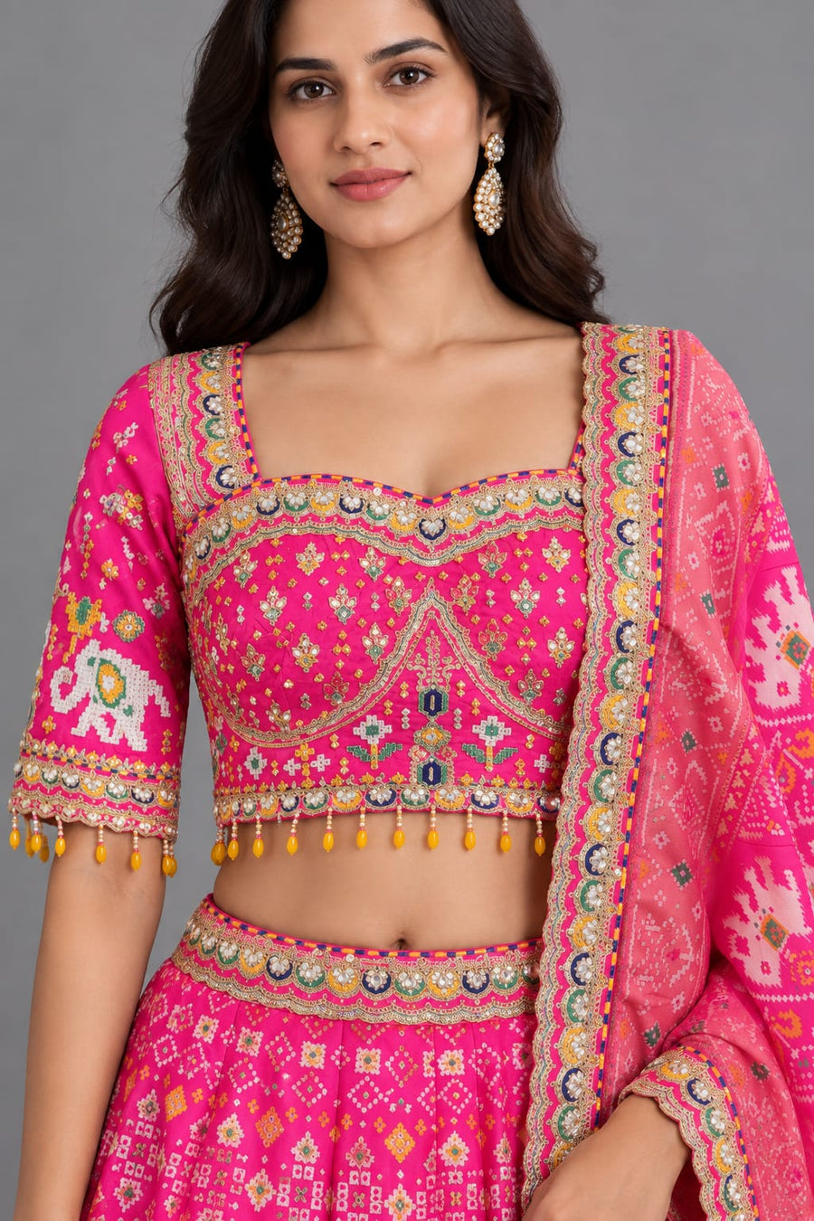 Pink Gatchola Silk Sangeet Lehenga