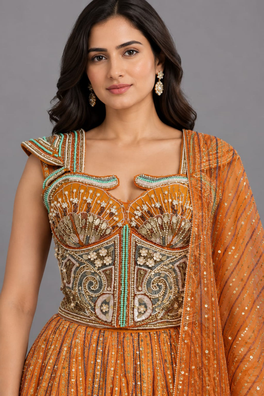 Rust Embellished Carnival Lehenga