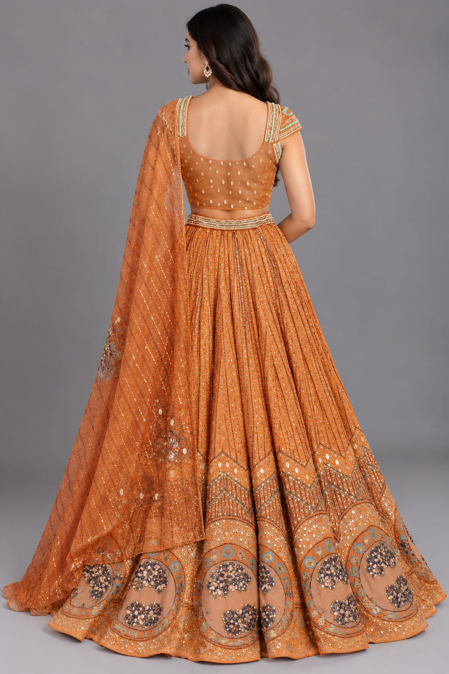 Rust Embellished Carnival Lehenga
