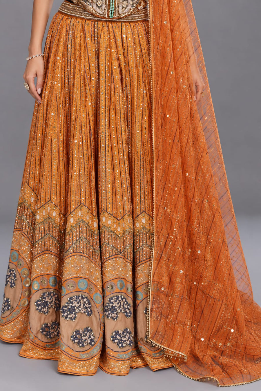 Rust Embellished Carnival Lehenga