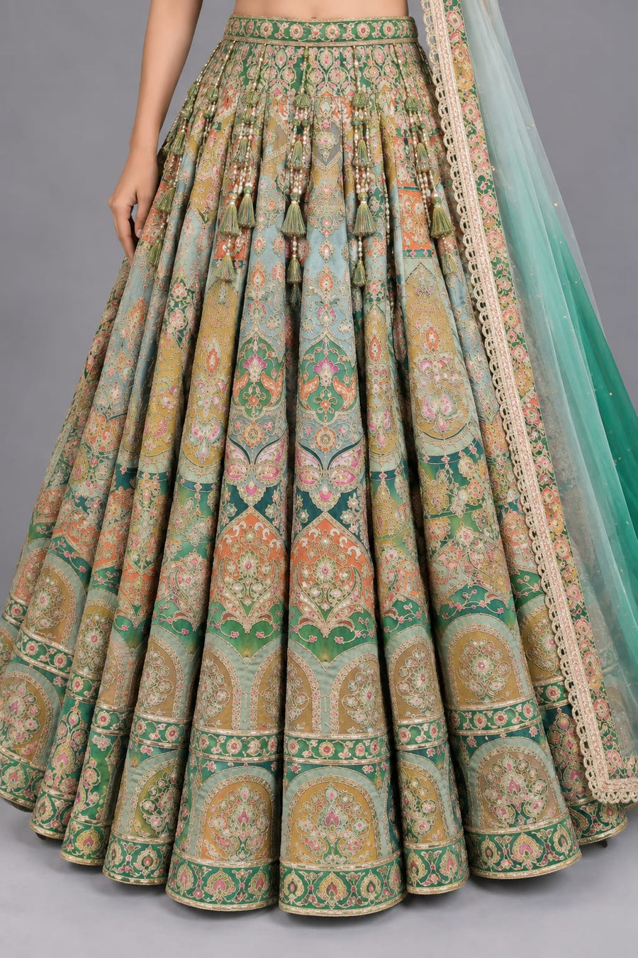 Green Halter-Neck Crop-Top Lehenga