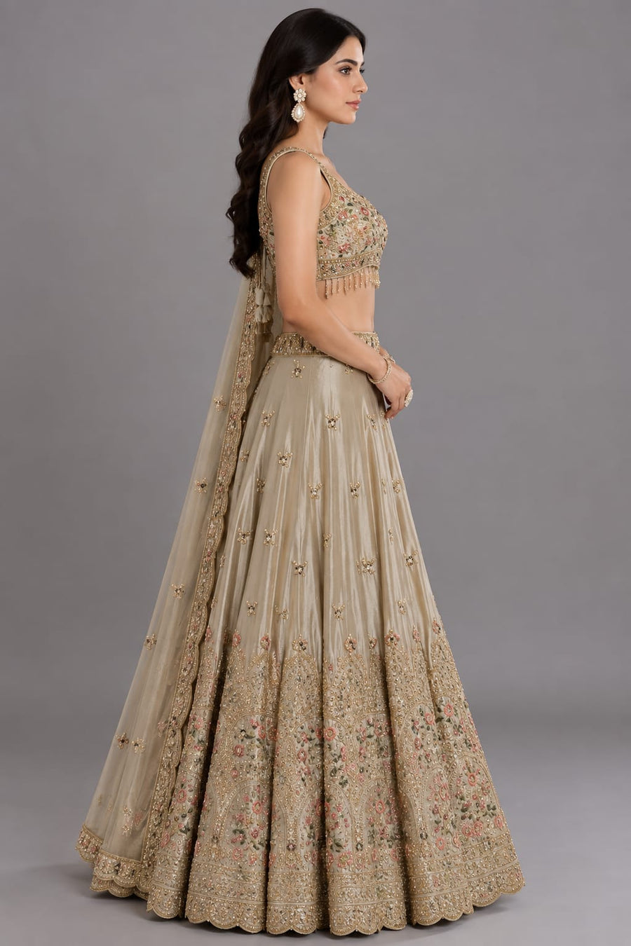 Chikoo Roka Lehenga with Sequin Work 
