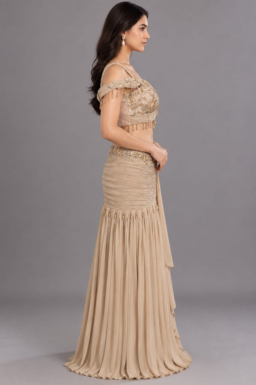 Gold Drape Dress for Roka Ceremony