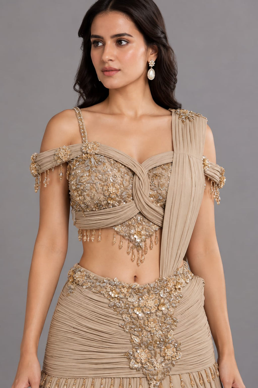 Gold Drape Dress for Roka Ceremony