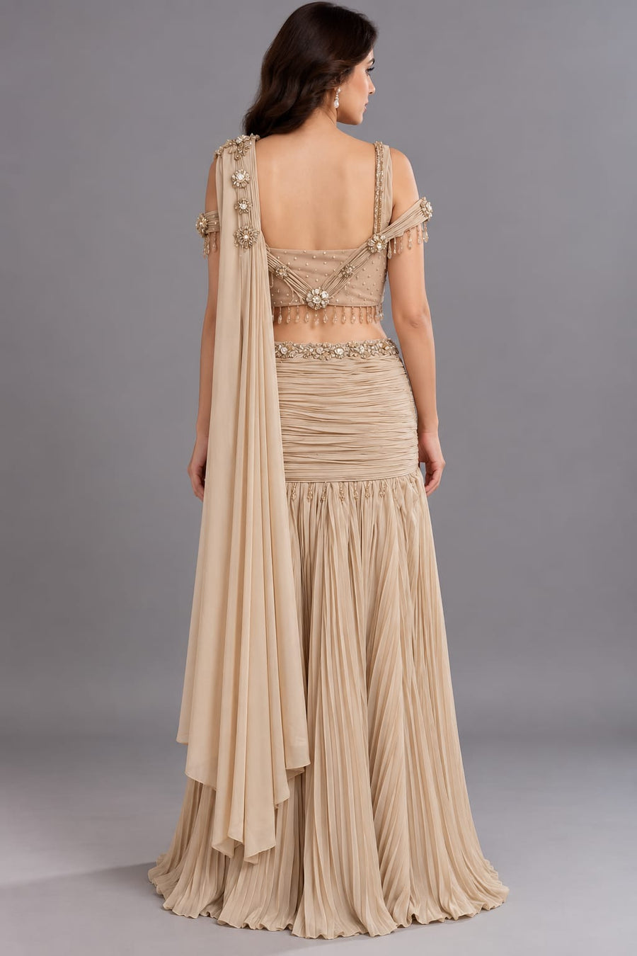 Gold Drape Dress for Roka Ceremony