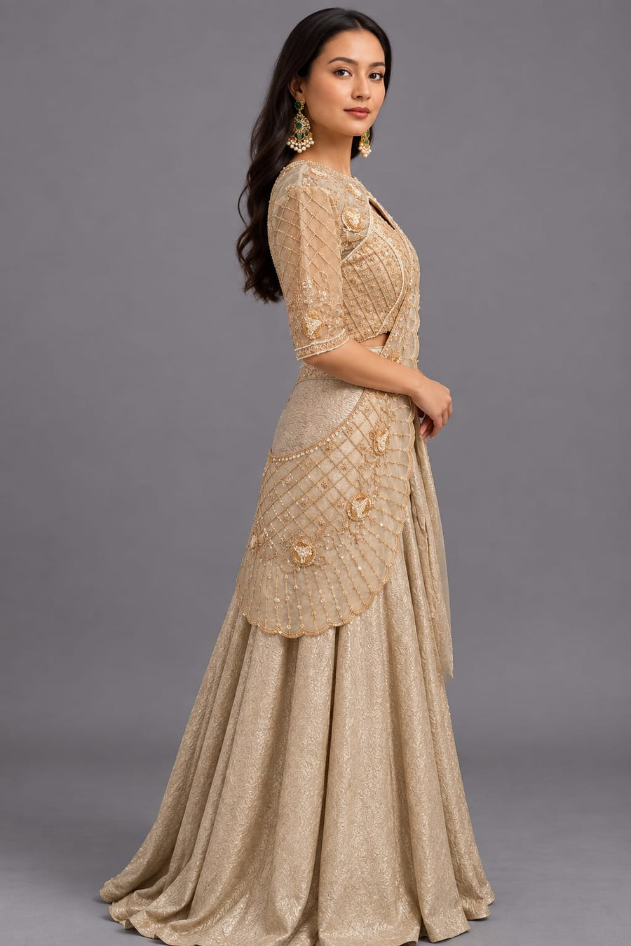 Gold Drape Skirt for Cocktail & Sangeet