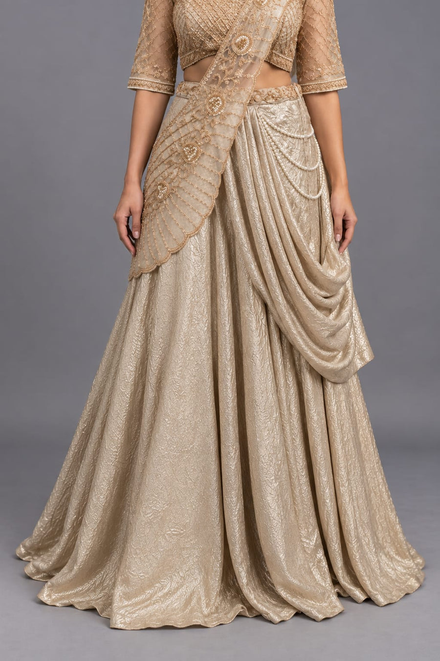 Gold Drape Skirt for Cocktail & Sangeet