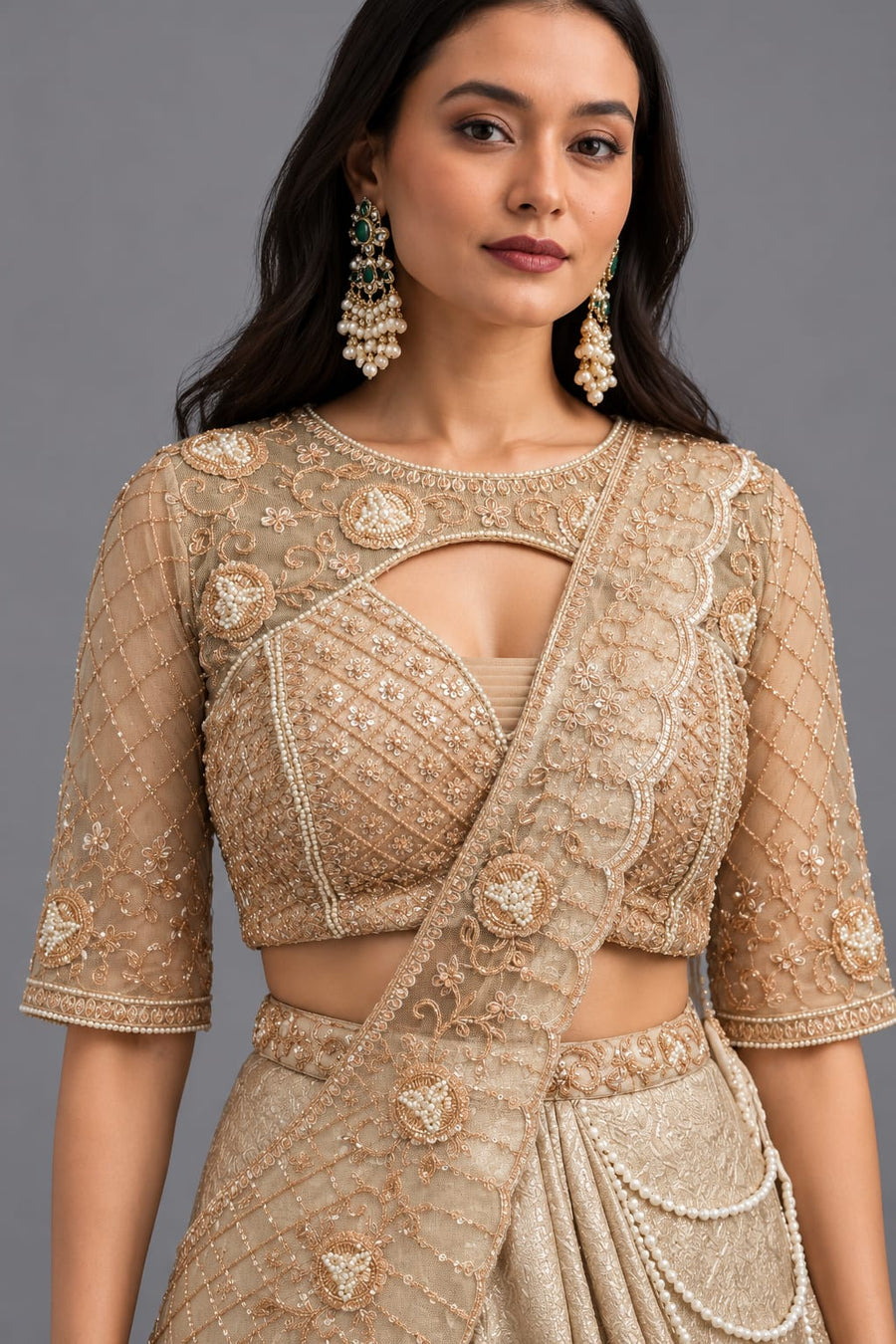 Gold Drape Skirt for Cocktail & Sangeet