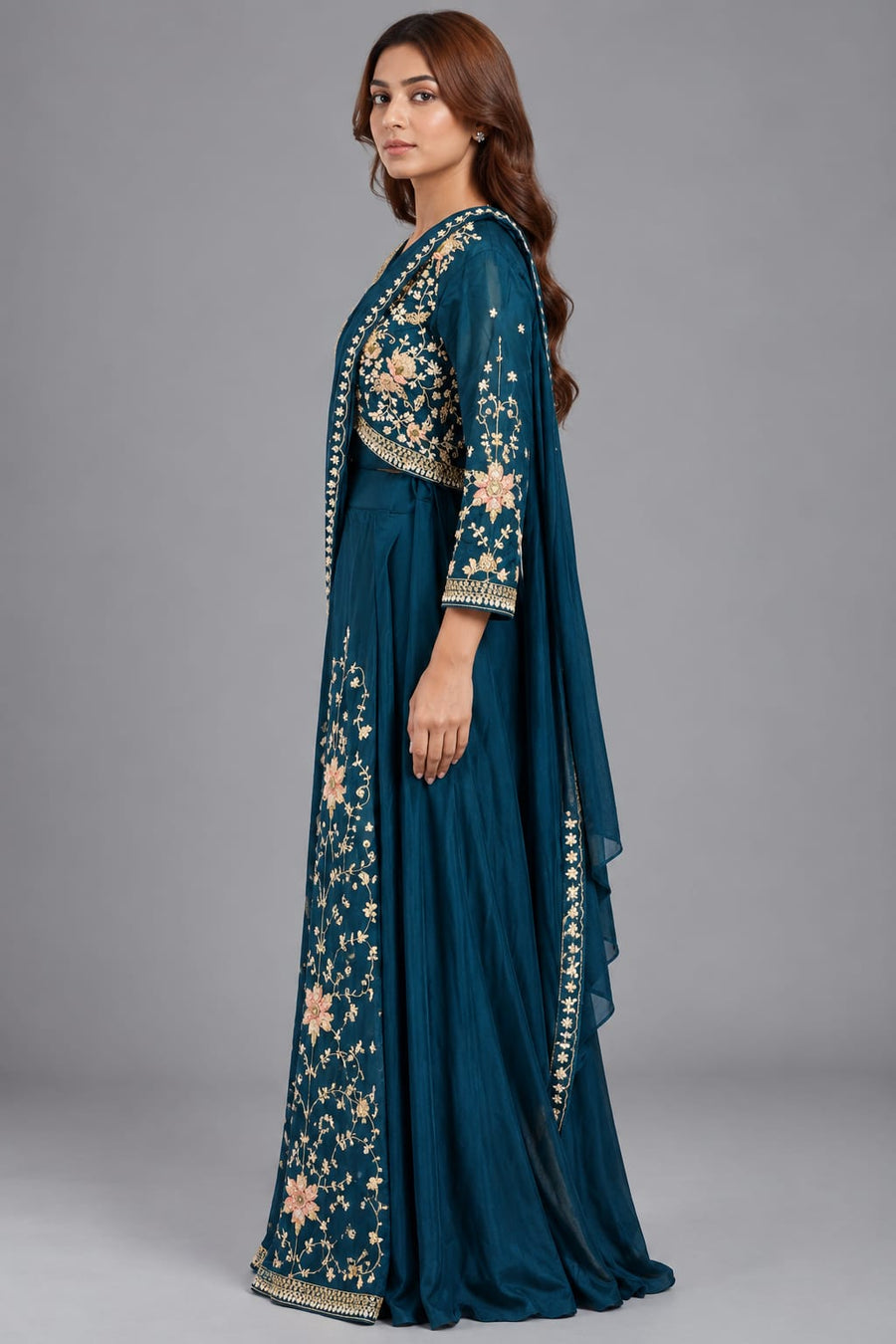 Blue Drape Skirt for Sangeet Ceremony
